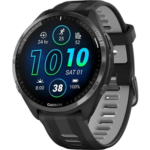 Смарт-часы Garmin Forerunner 965 Carbon Gray DLC Titanium Bezel with Black Case and Black/Powder Gray, ЦВЕТ/МОДЕЛЬ: Carbon Gray DLC Titanium Bezel with Black Case and Black/Powder Gray